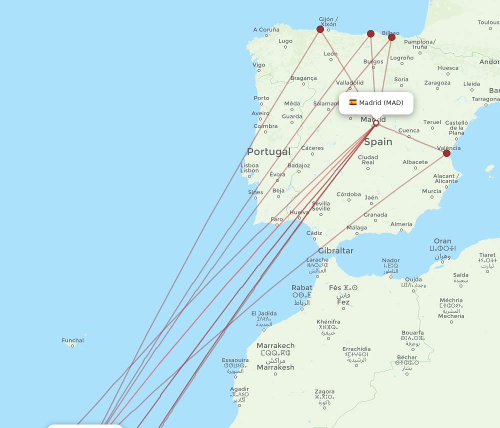 MAD to TFN flights and routes map
