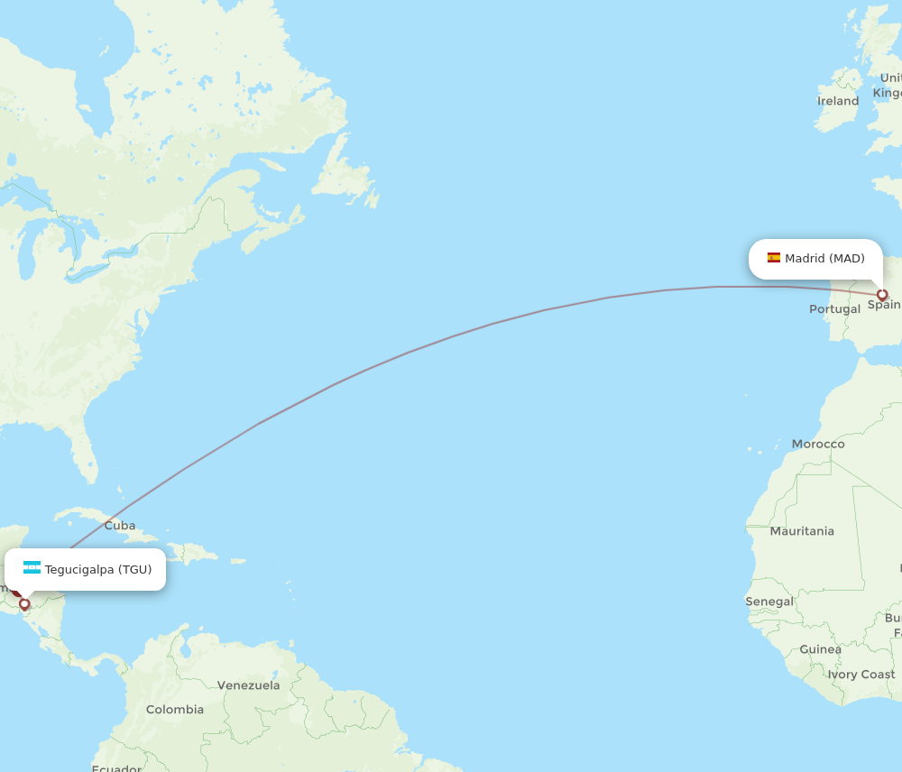 MAD-TGU flight routes