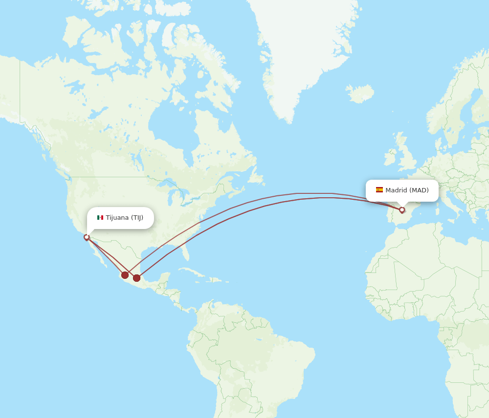 MAD to TIJ flights and routes map