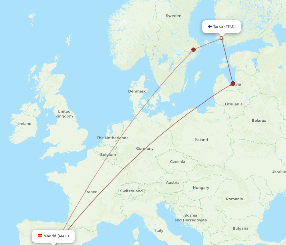 MAD-TKU flight routes