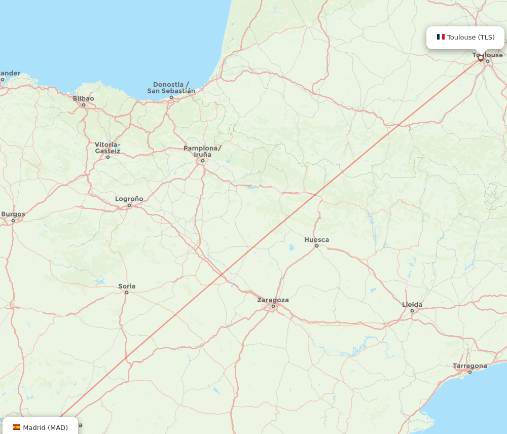 Madrid - Toulouse route map and flight paths