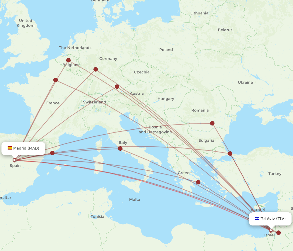 MAD to TLV flights and routes map