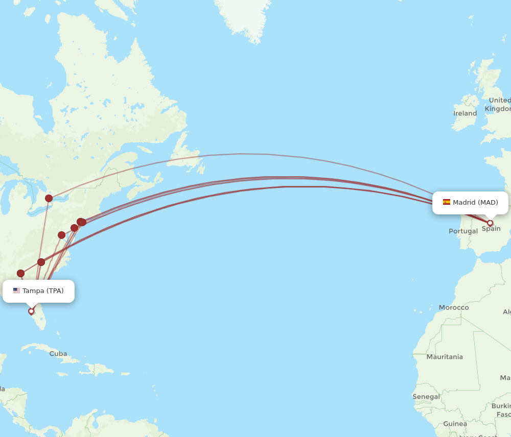 MAD-TPA flight routes