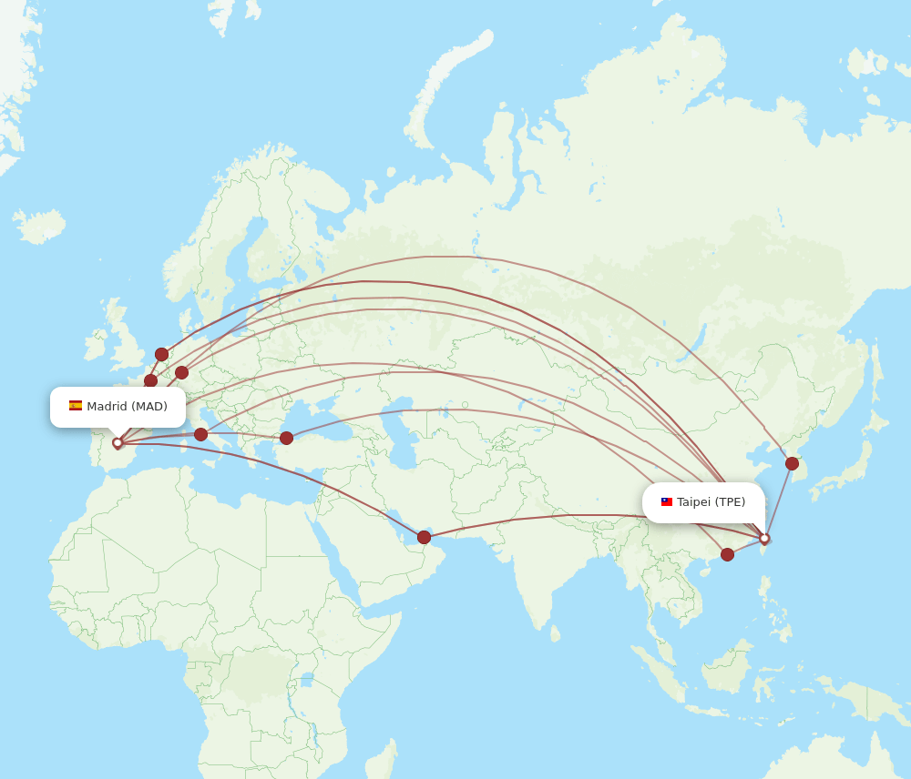 MAD-TPE flight routes