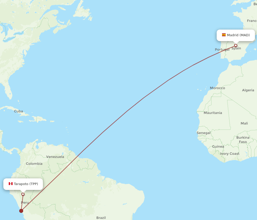 MAD to TPP flights and routes map