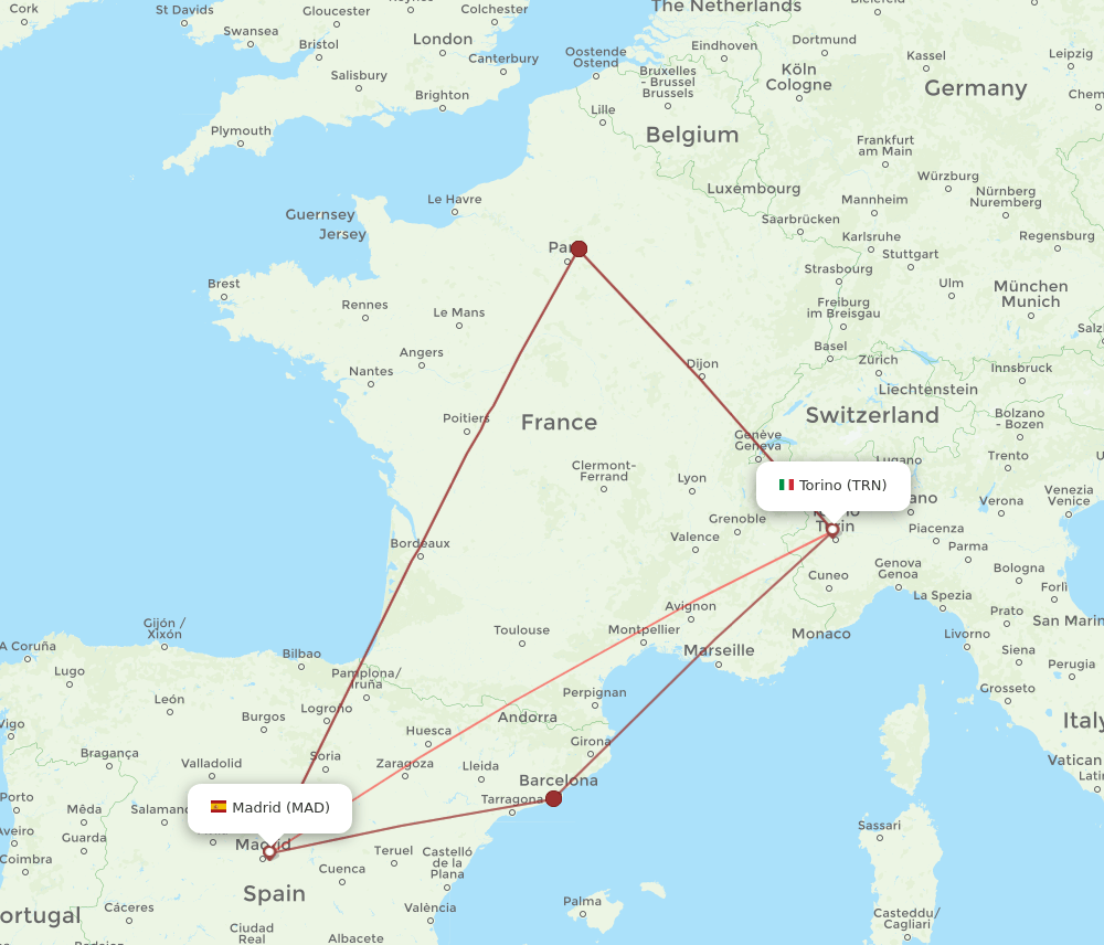 MAD-TRN flight routes