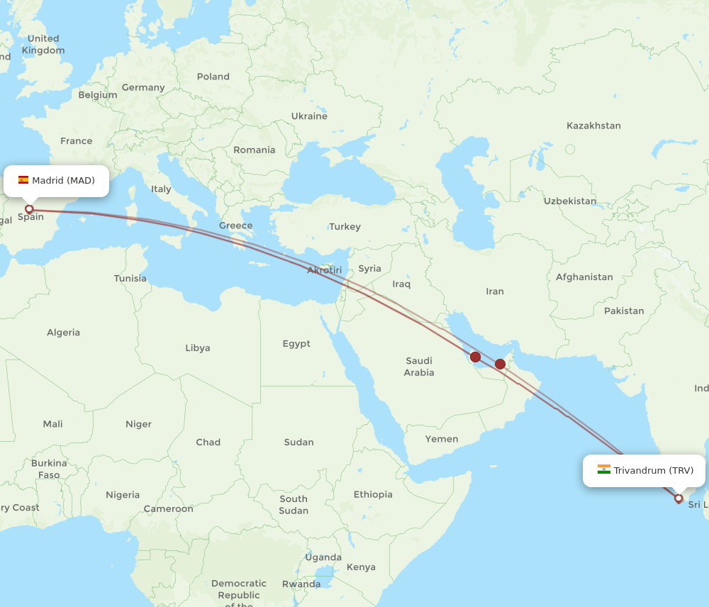MAD-TRV flight routes