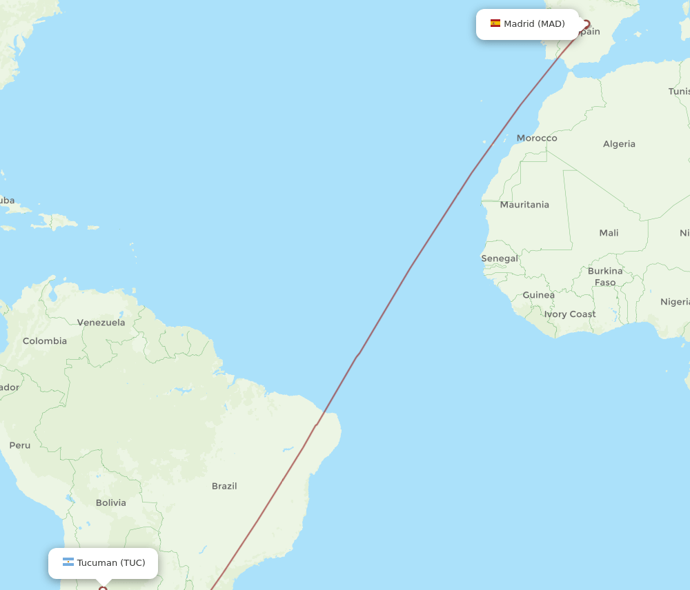 MAD to TUC flights and routes map