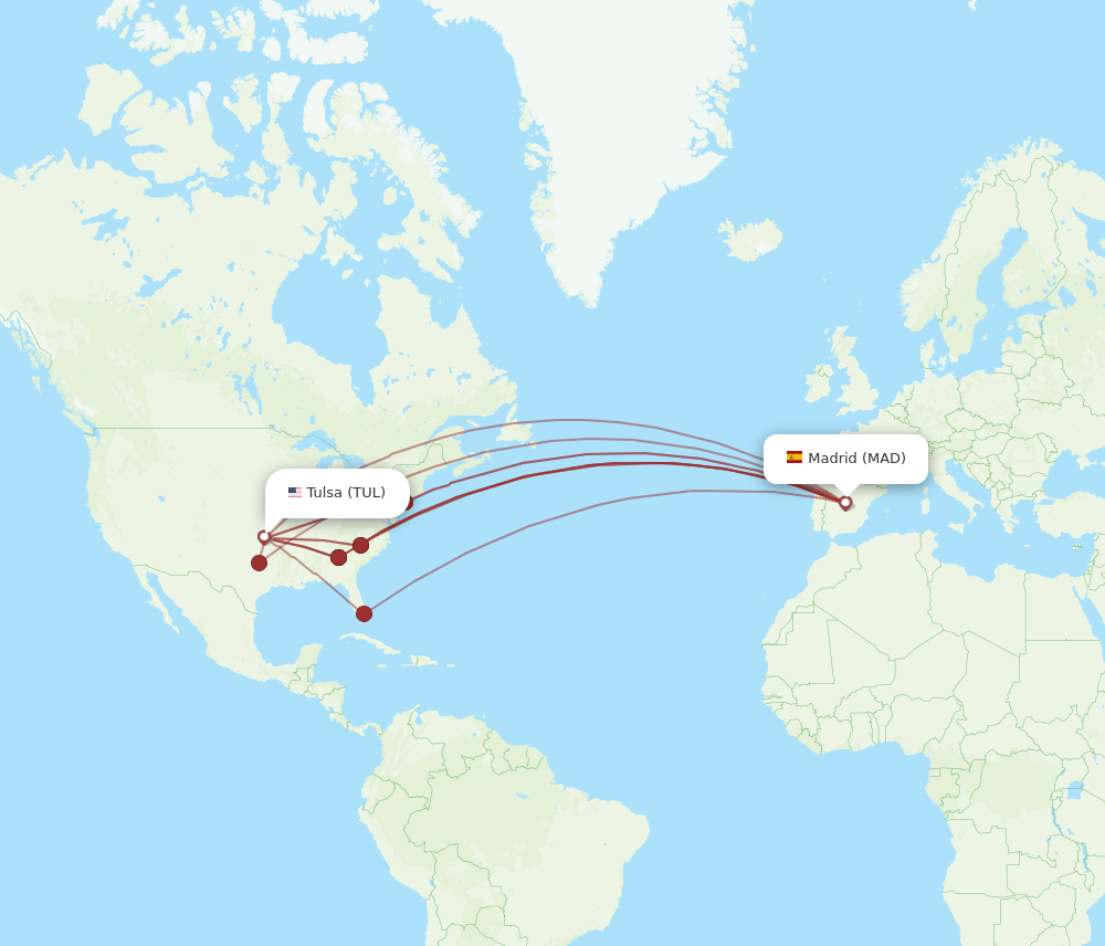 MAD to TUL flights and routes map