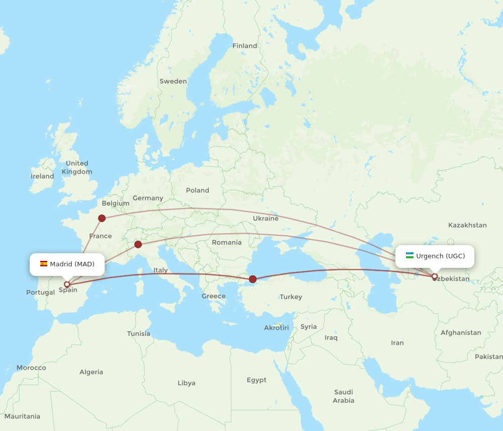 MAD-UGC flight routes