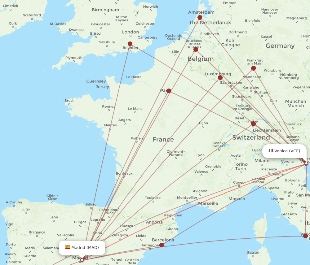 MAD to VCE flights and routes map