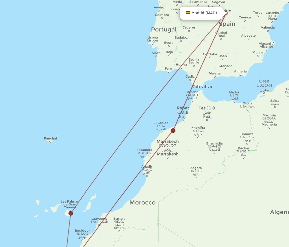 MAD to VIL flights and routes map