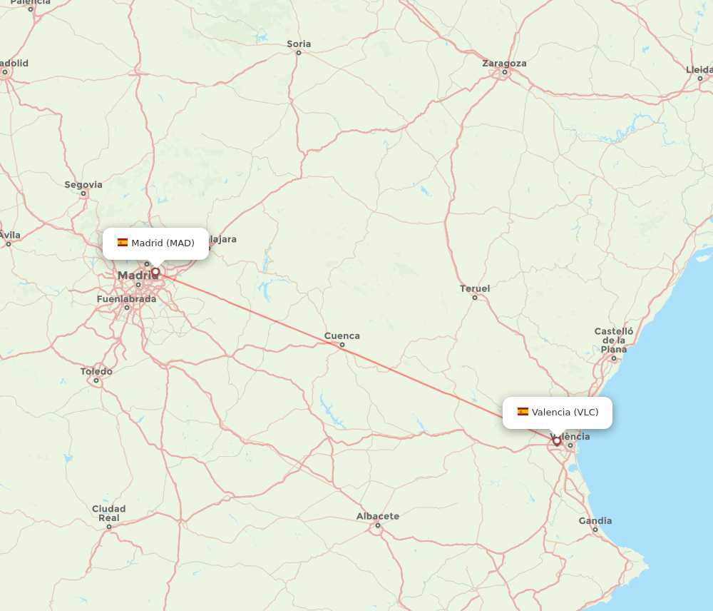 MAD to VLC flights and routes map