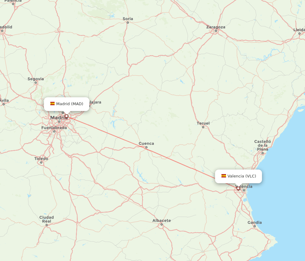 MAD to VLC flights and routes map