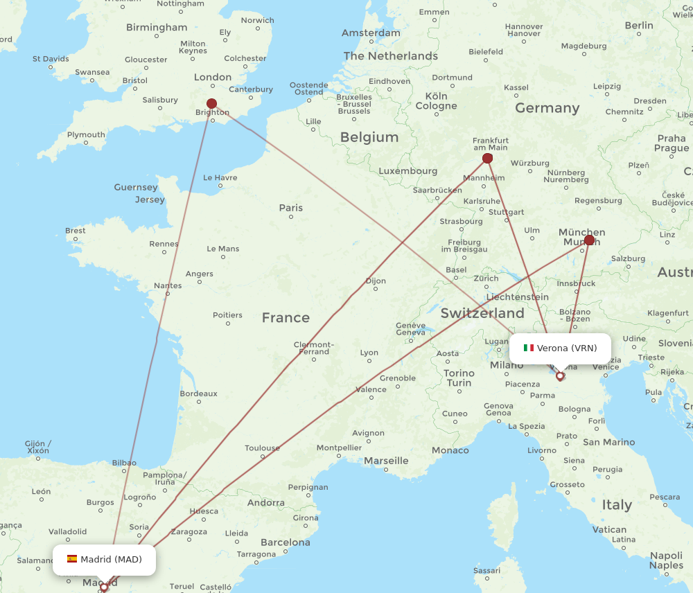 MAD to VRN flights and routes map