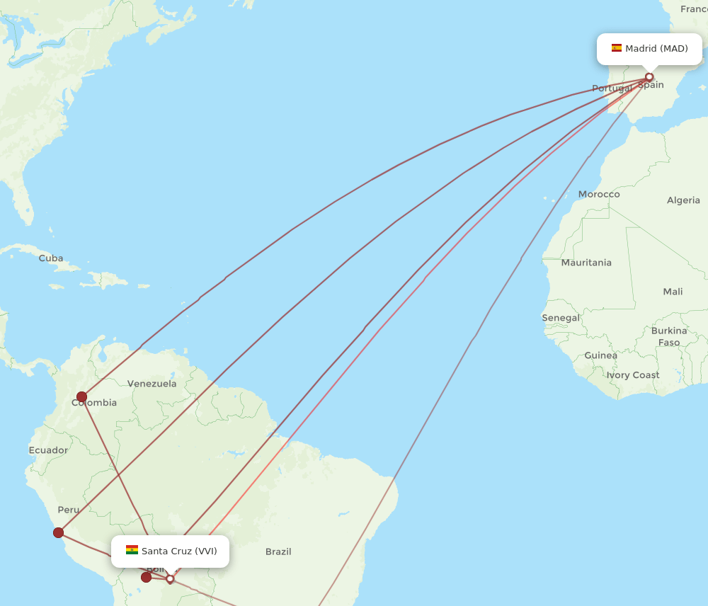 MAD to VVI flights and routes map