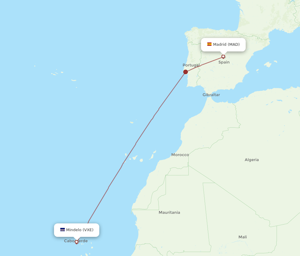 MAD to VXE flights and routes map
