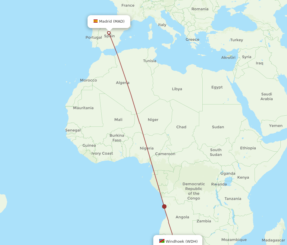 MAD-WDH flight routes