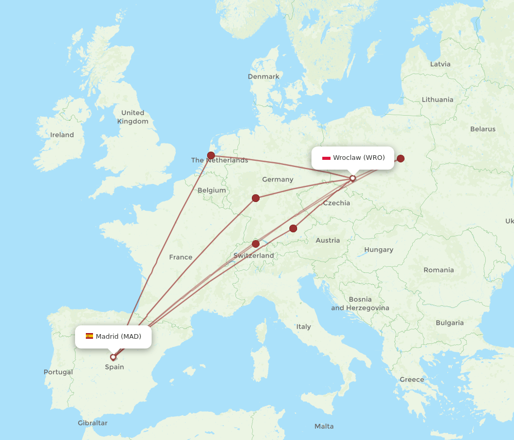 MAD-WRO flight routes