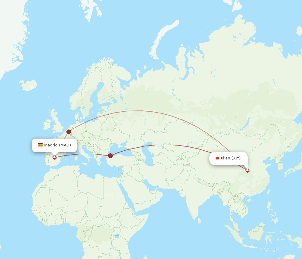 MAD-XIY flight routes