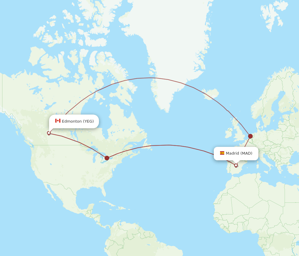 MAD to YEG flights and routes map