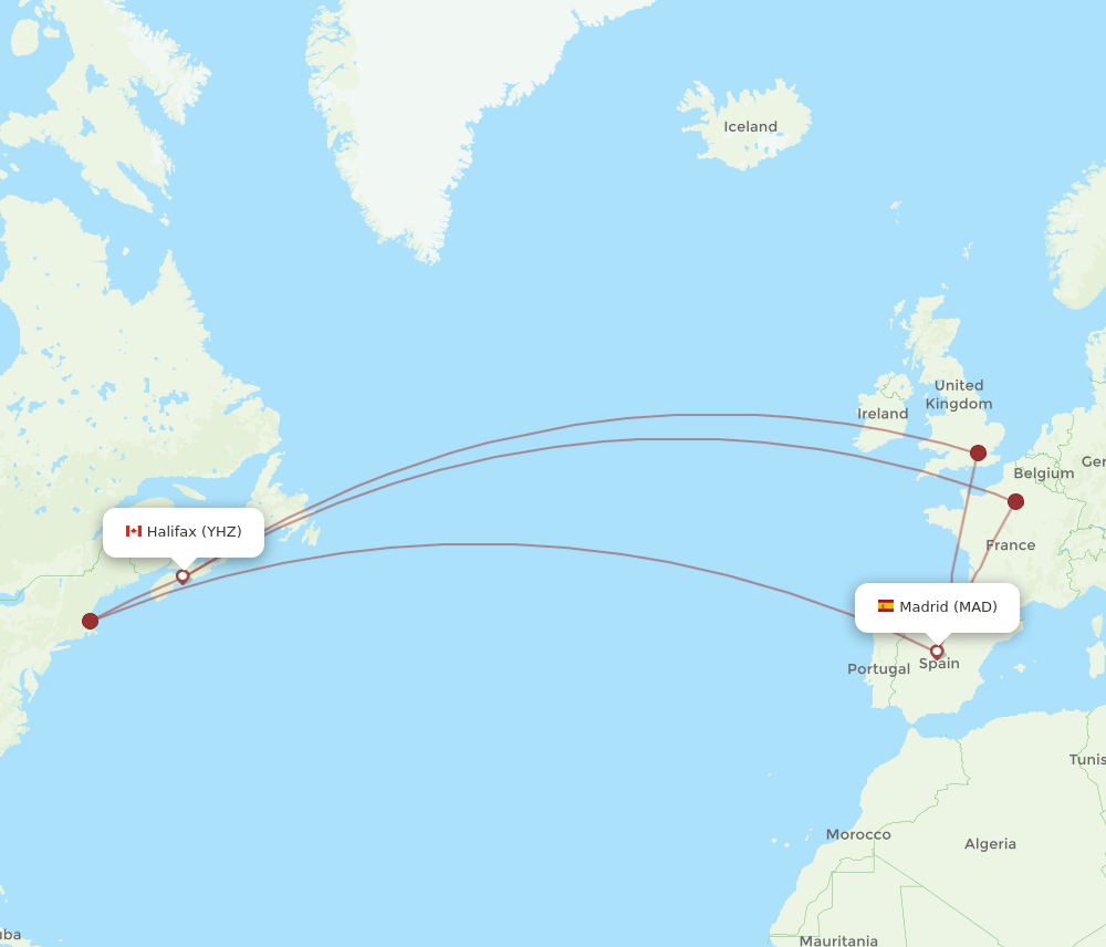 MAD-YHZ flight routes