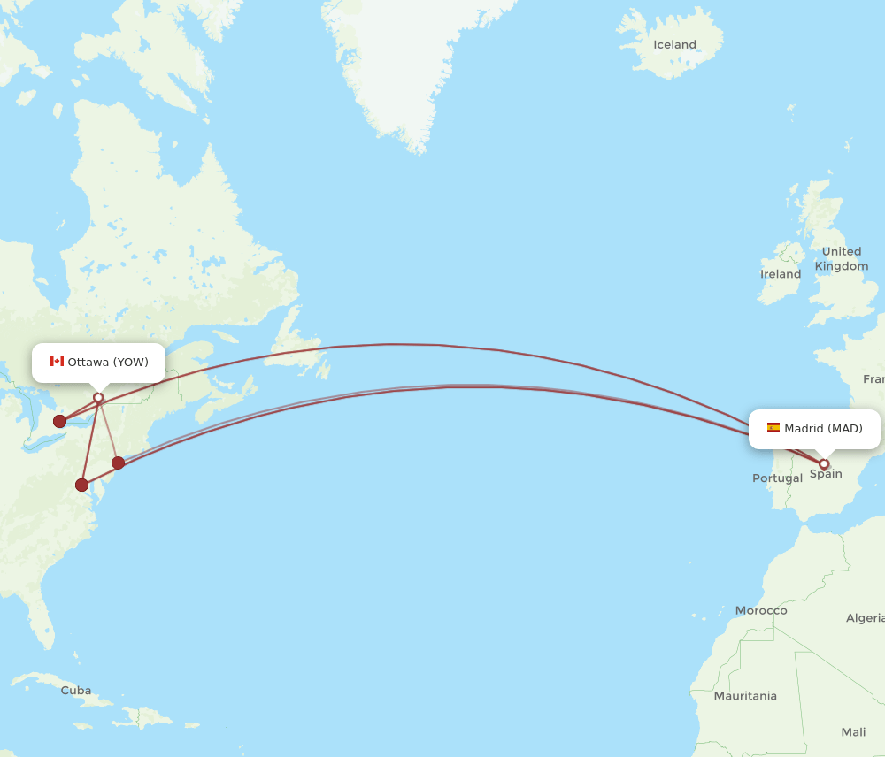 MAD to YOW flights and routes map