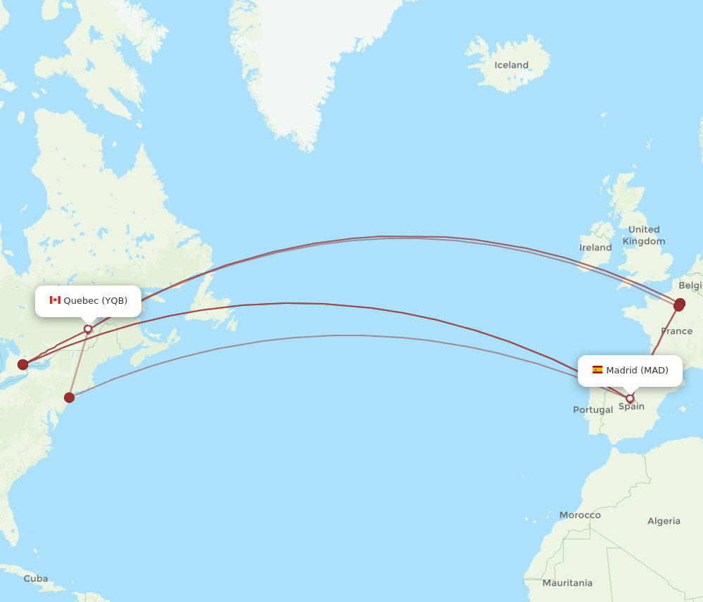 MAD-YQB flight routes