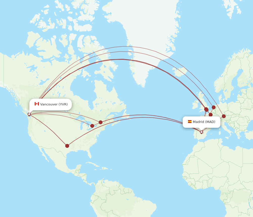 MAD-YVR flight routes
