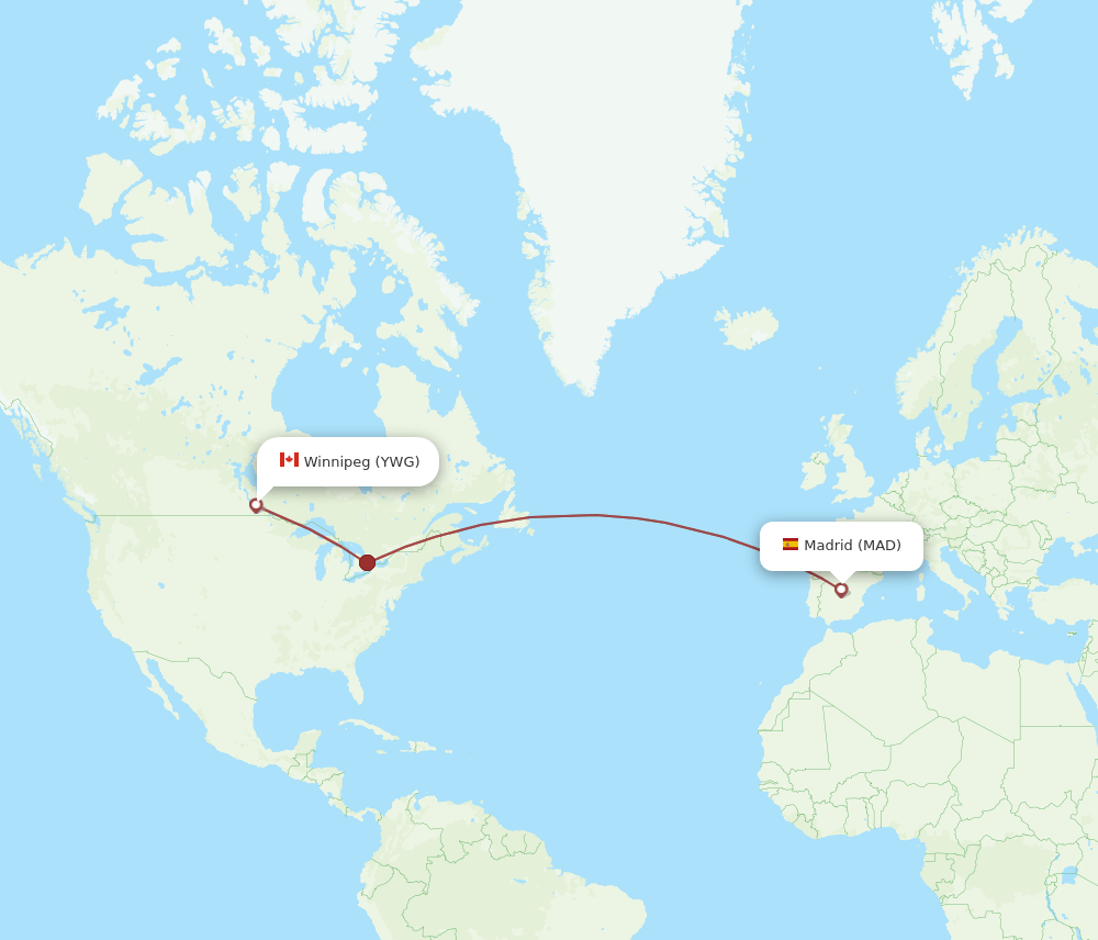 MAD-YWG flight routes