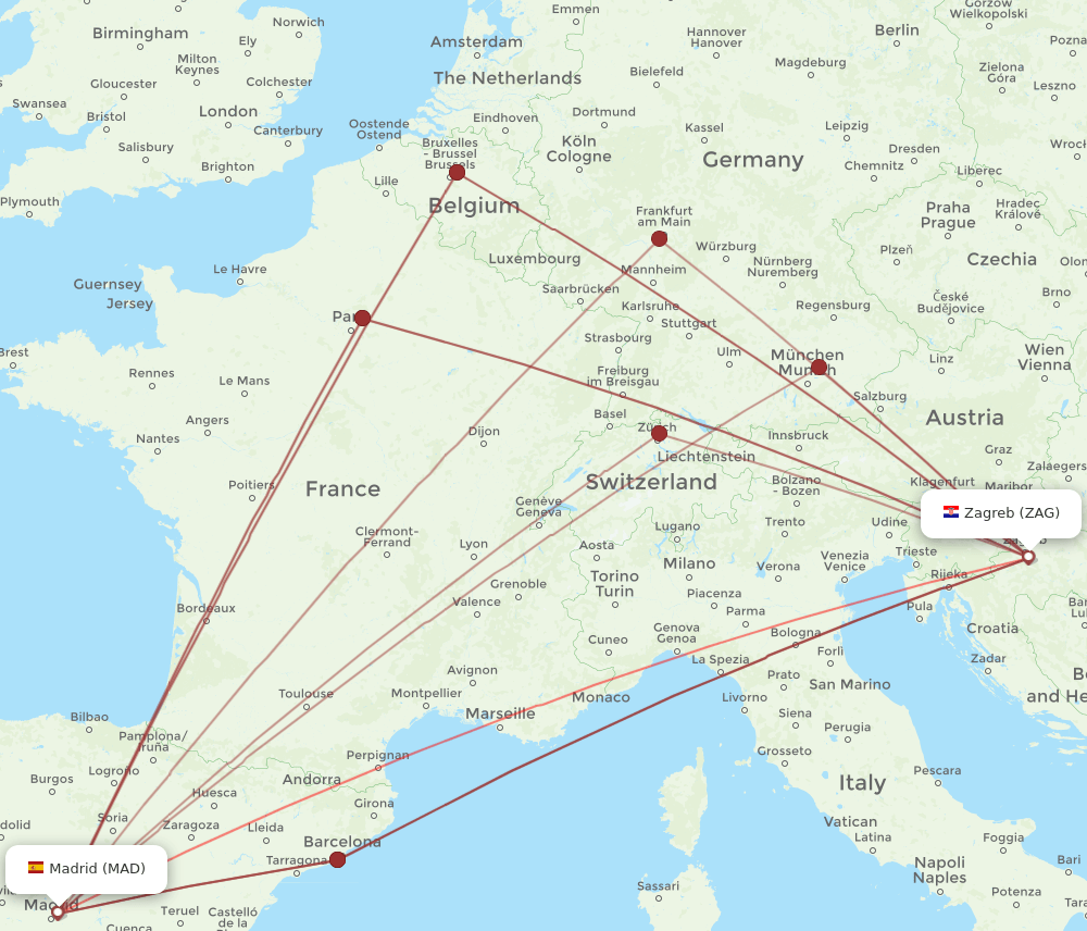 MAD-ZAG flight routes