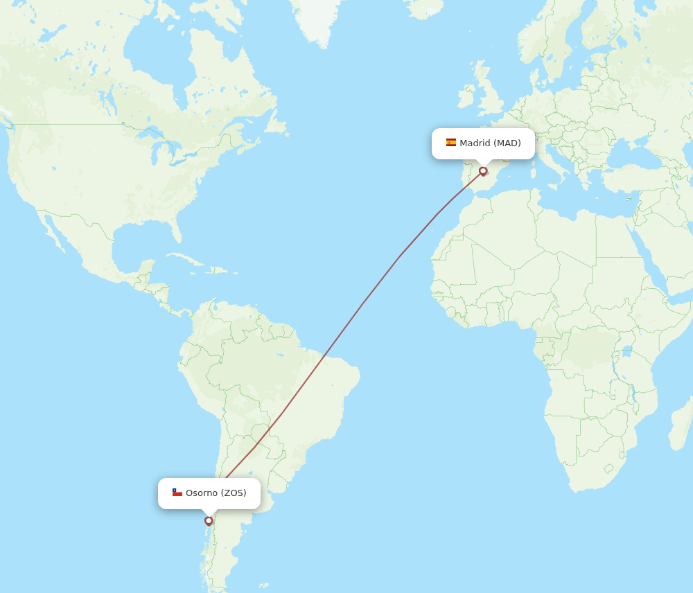 MAD to ZOS flights and routes map