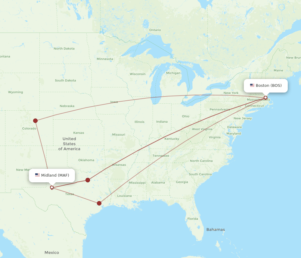 MAF-BOS flight routes