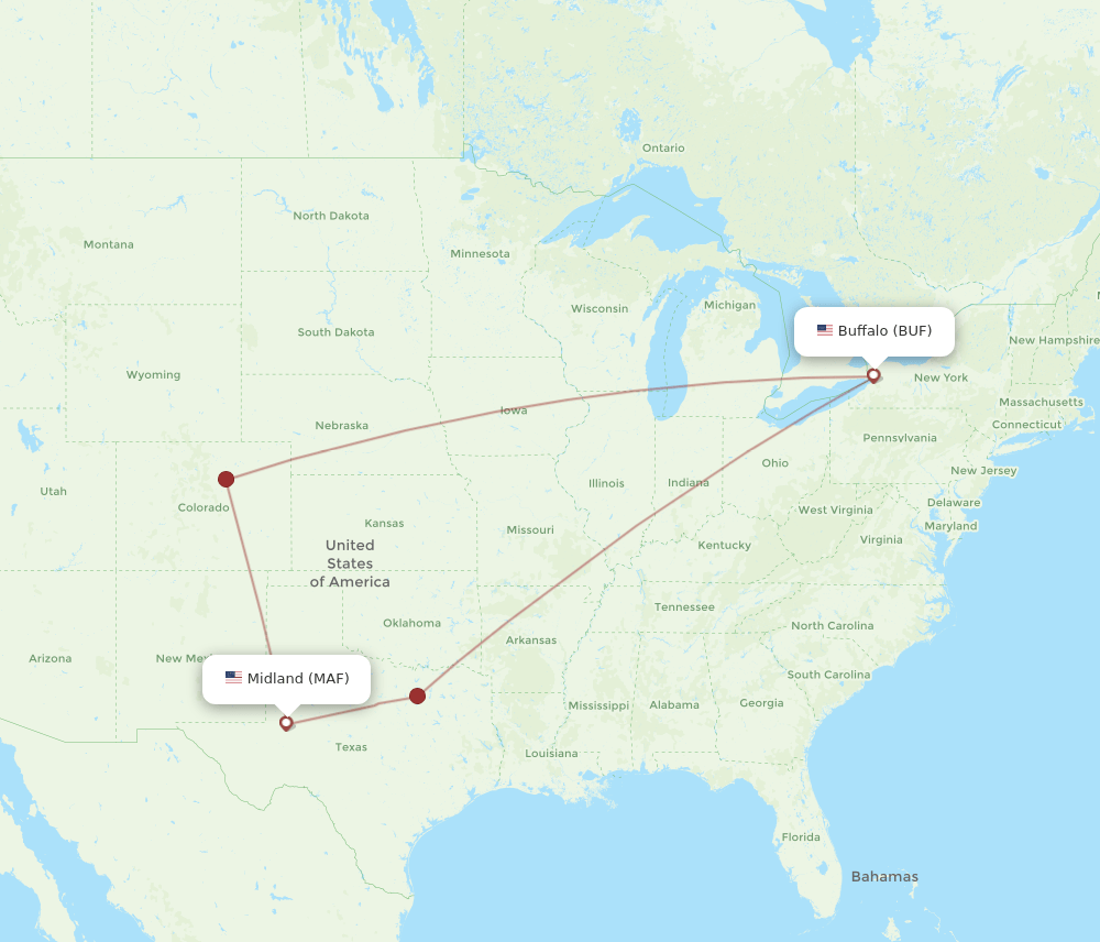 MAF-BUF flight routes