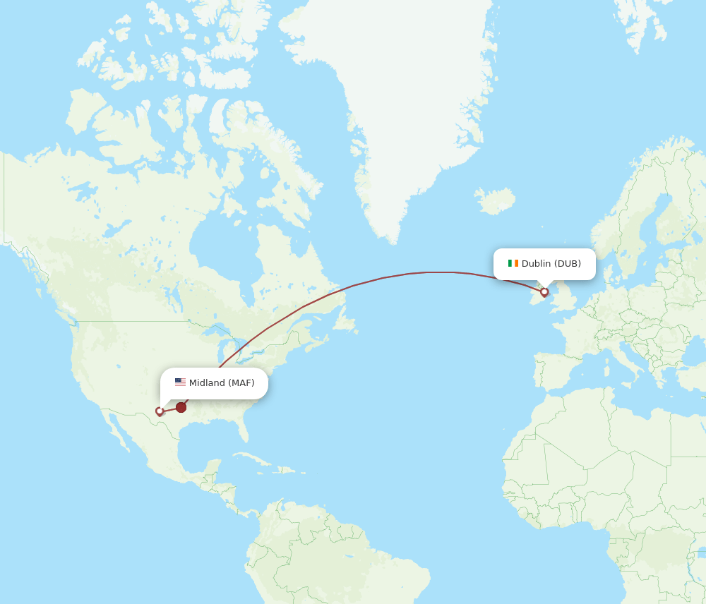 MAF to DUB flights and routes map