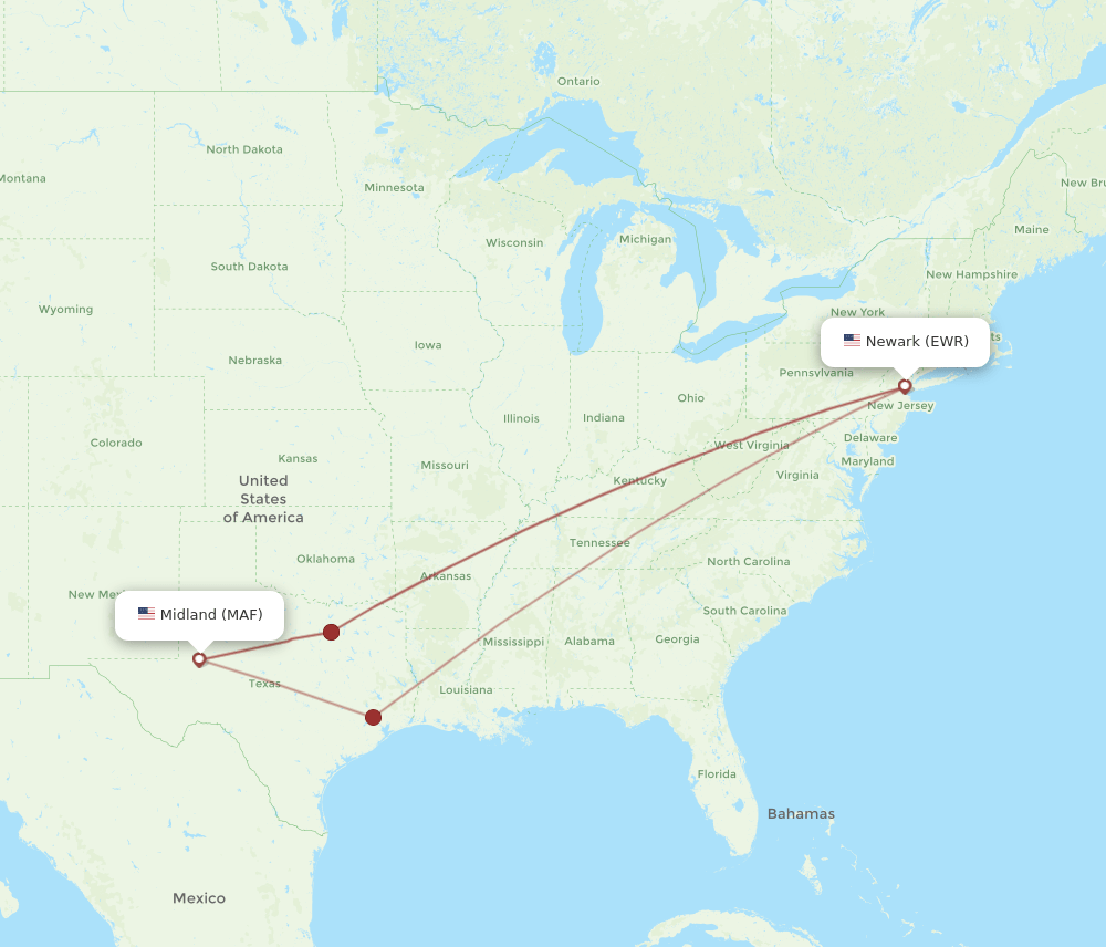 MAF-EWR flight routes