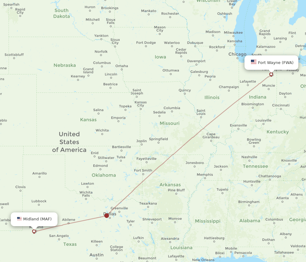 MAF-FWA flight routes