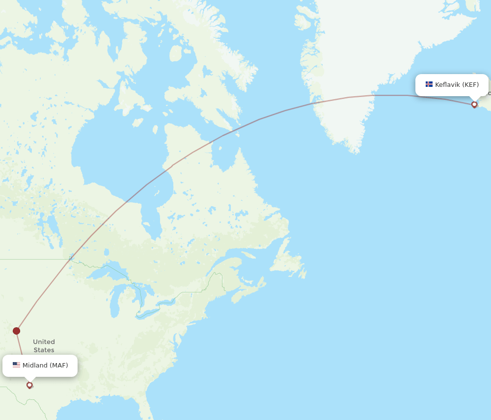 MAF-KEF flight routes
