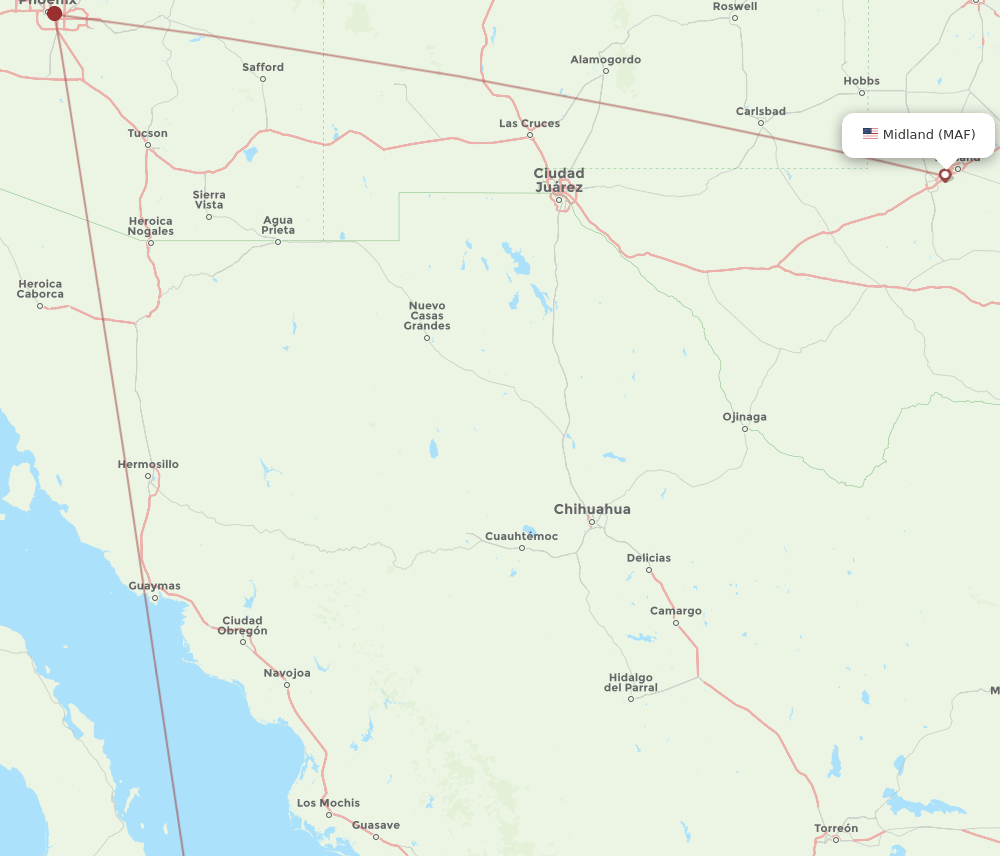 MAF to LAP flights and routes map