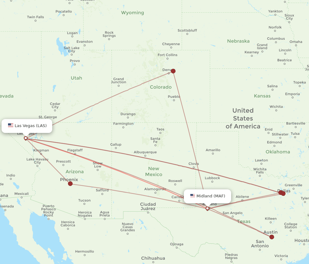 MAF to LAS flights and routes map