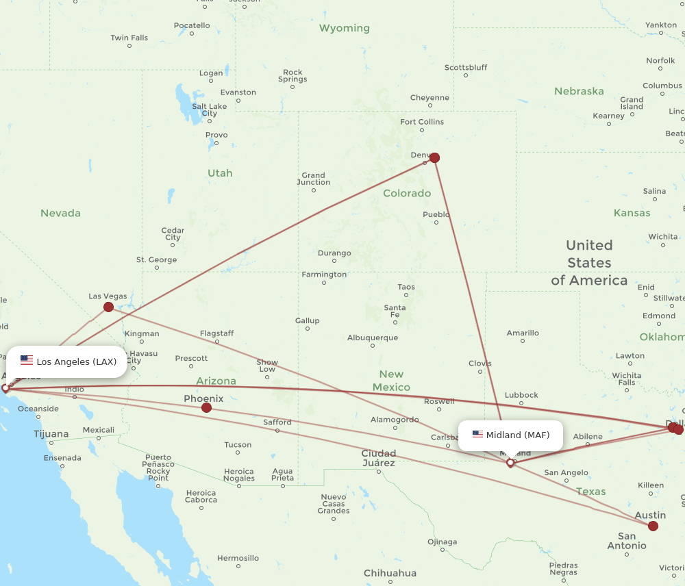 MAF-LAX flight routes