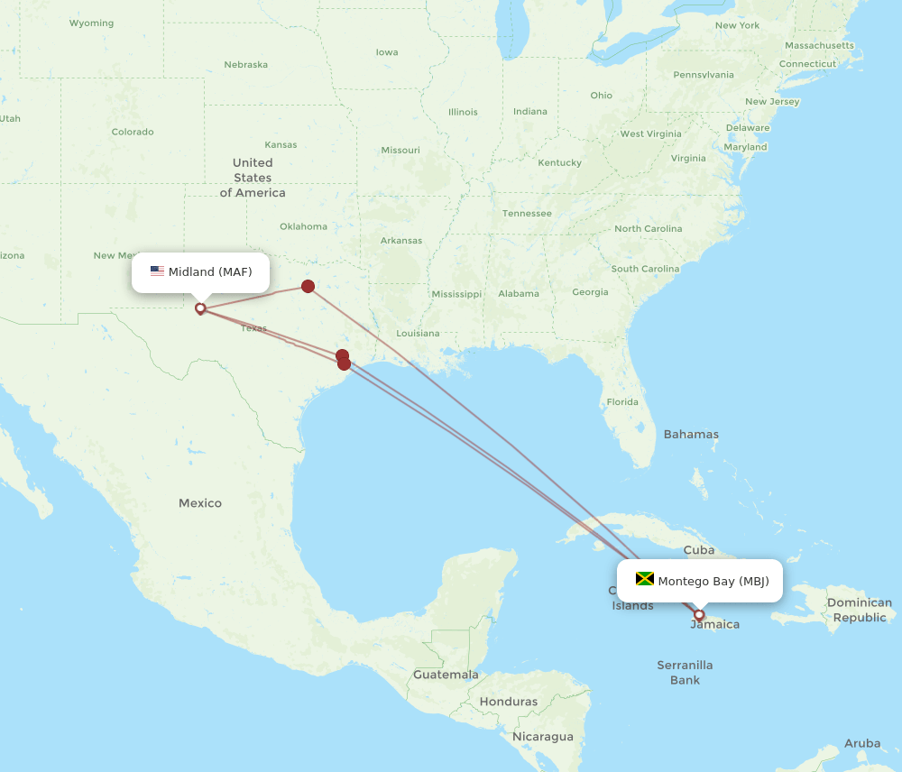 MAF-MBJ flight routes