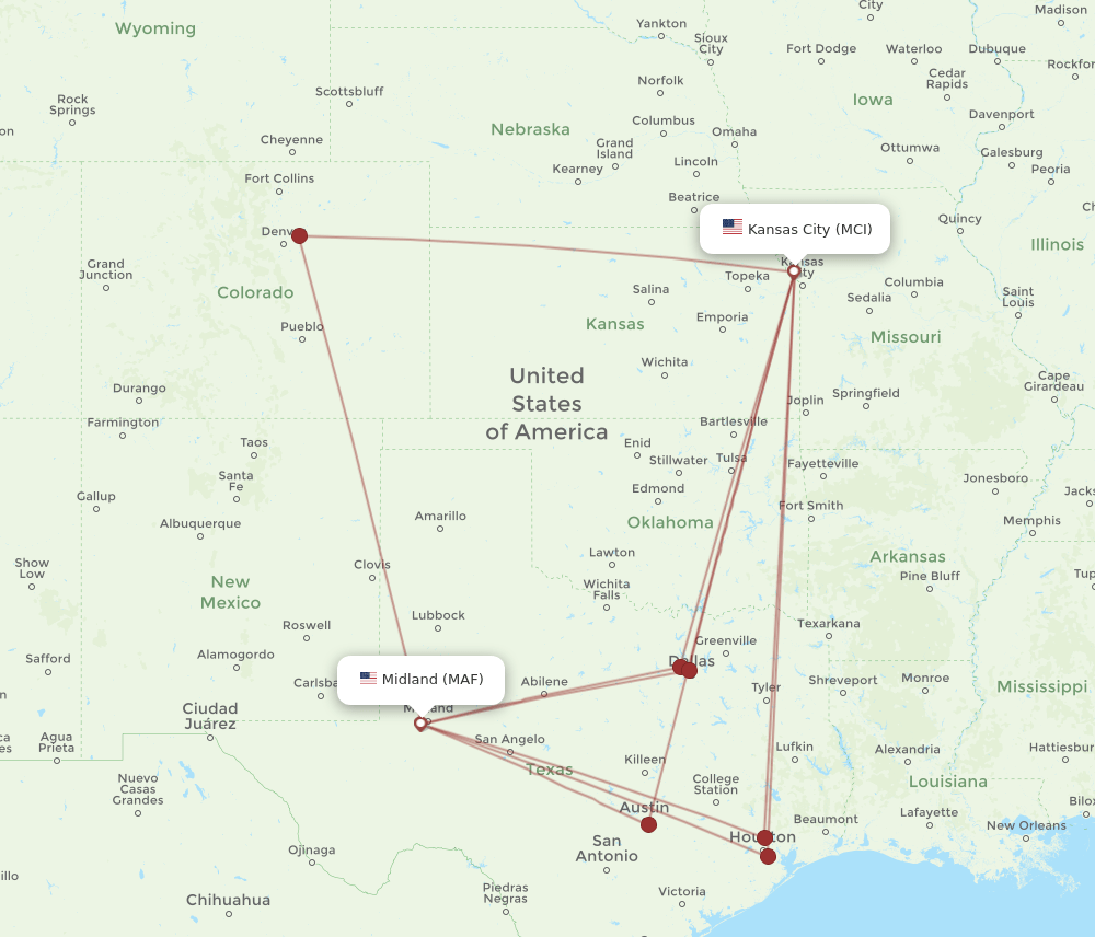 MAF-MCI flight routes