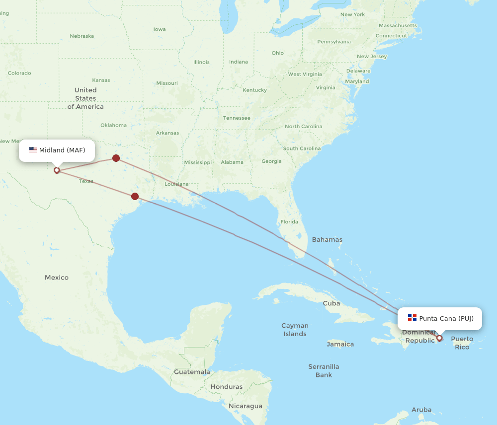 MAF-PUJ flight routes