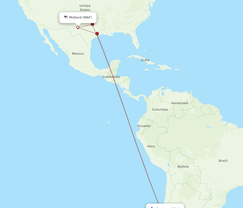 MAF to SCL flights and routes map
