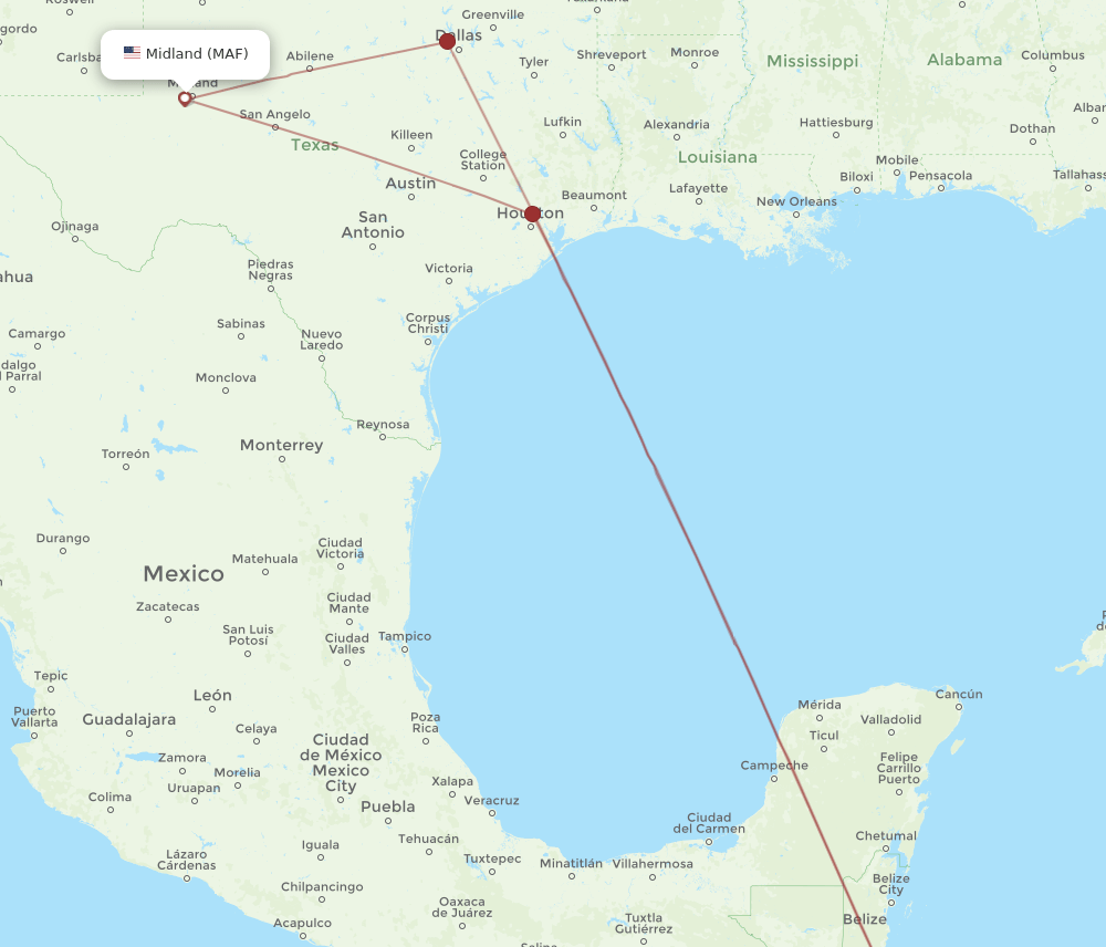 MAF to XPL flights and routes map