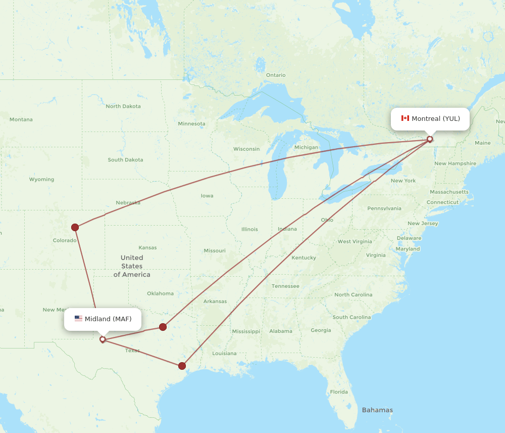 MAF-YUL flight routes