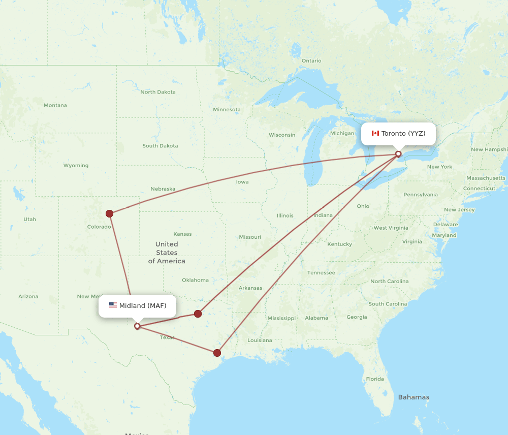 MAF-YYZ flight routes