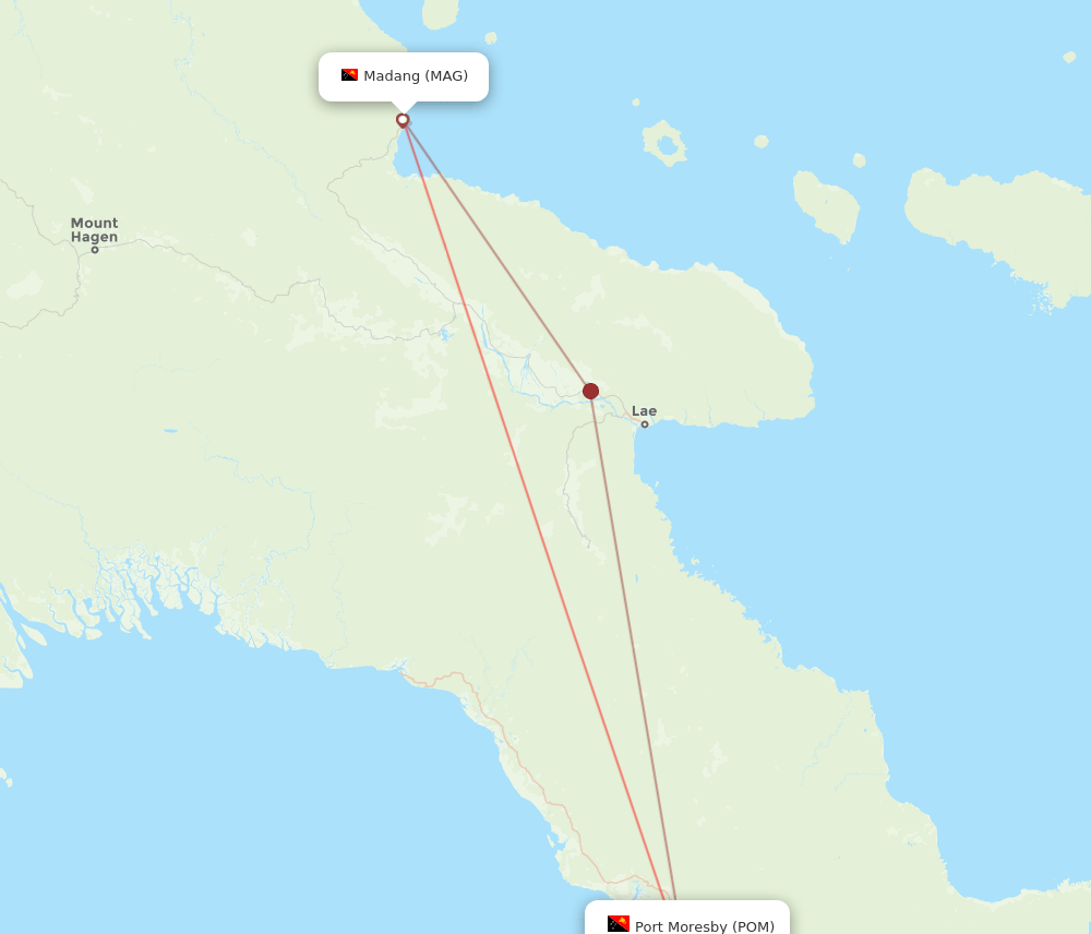 MAG to POM flights and routes map