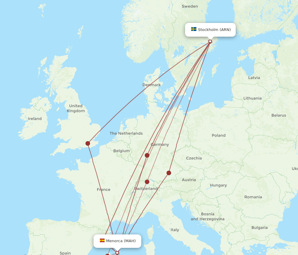 MAH-ARN flight routes